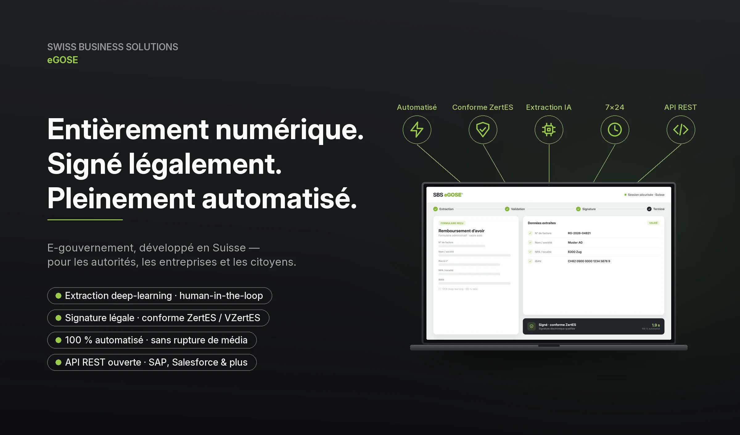 SBS eGOSE — plateforme d'e-gouvernement : extraction deep-learning, validation et signature ZertES à valeur légale, sur un ordinateur portable